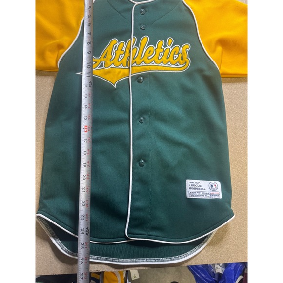 Kids Athletics Chavez #3 Baseball Jersey True Fan MLB Oakland Green Gold - Picture 8 of 9